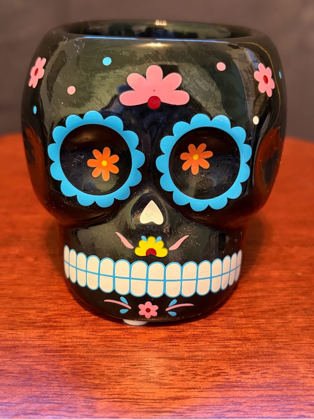 Day of the Dead Black Skull Ceramic Candle/succulent Holder - Floral Accent